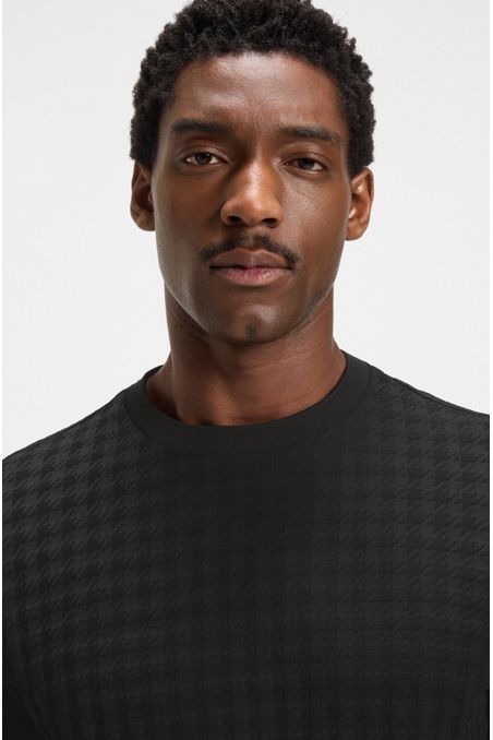 CAMISETA PORSCHE X BOSS EN ALGODÓN MERCERIZADO CON ESTAMPADO DE PATA DE GALLO PLAYERA REGULAR FIT HOMBRE