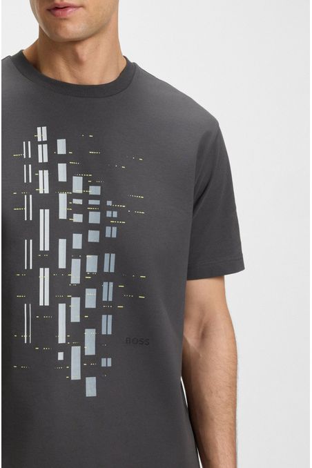 CAMISETA DE ALGODÓN ELÁSTICO CON ESTAMPADO GEOMÉTRICO PLAYERA REGULAR FIT HOMBRE