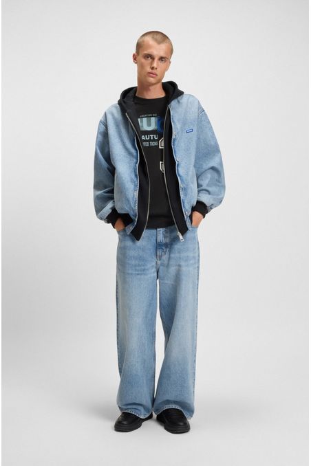 CAMISETA DE PUNTO DE ALGODÓN CON ILUSTRACIÓN DE LOGO PLAYERA LOOSE FIT HOMBRE