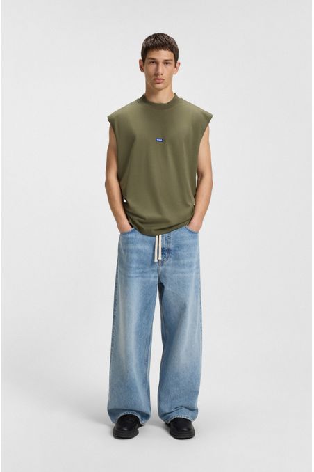 CAMISETA SIN MANGAS EN PUNTO DE ALGODÓN CON DETALLE DE LOGO PLAYERA REGULAR FIT HOMBRE