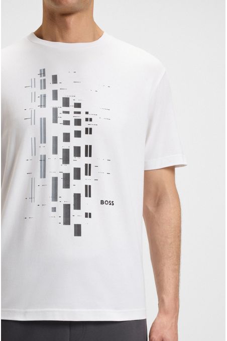 CAMISETA DE ALGODÓN ELÁSTICO CON ESTAMPADO GEOMÉTRICO PLAYERA REGULAR FIT HOMBRE