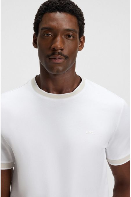 CAMISETA SLIM FIT DE ALGODÓN MERCERIZADO CON RIBETES EN CONTRASTE PLAYERA SLIM FIT HOMBRE