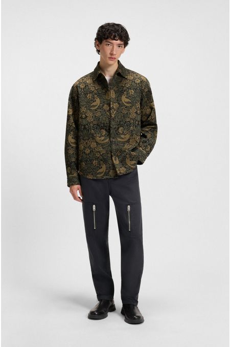 PANTALONES RELAXED FIT DE ALGODÓN MERCERIZADO CON MOTIVO DE ESPIGA PANTALONES CASUALES RELAXED FIT HOMBRE