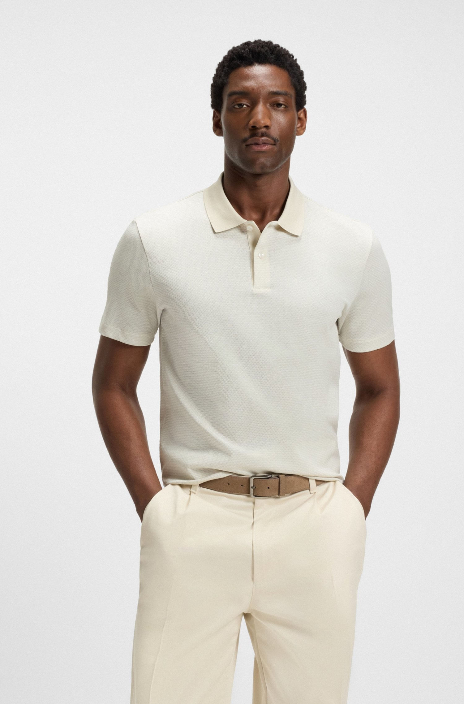 POLO DE ALGODÓN MERCERIZADO CON JACQUARD GEOMÉTRICO POLO REGULAR FIT HOMBRE